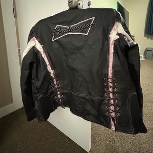 Cute baby pink Budweiser leather jacket